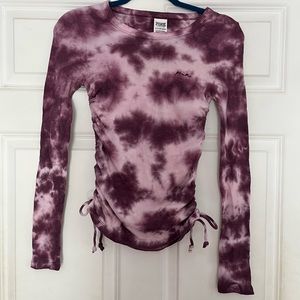 NWT PINK Victoria’s Secret Purple Tie Dye Long Sleeve Top With Cinched Sides